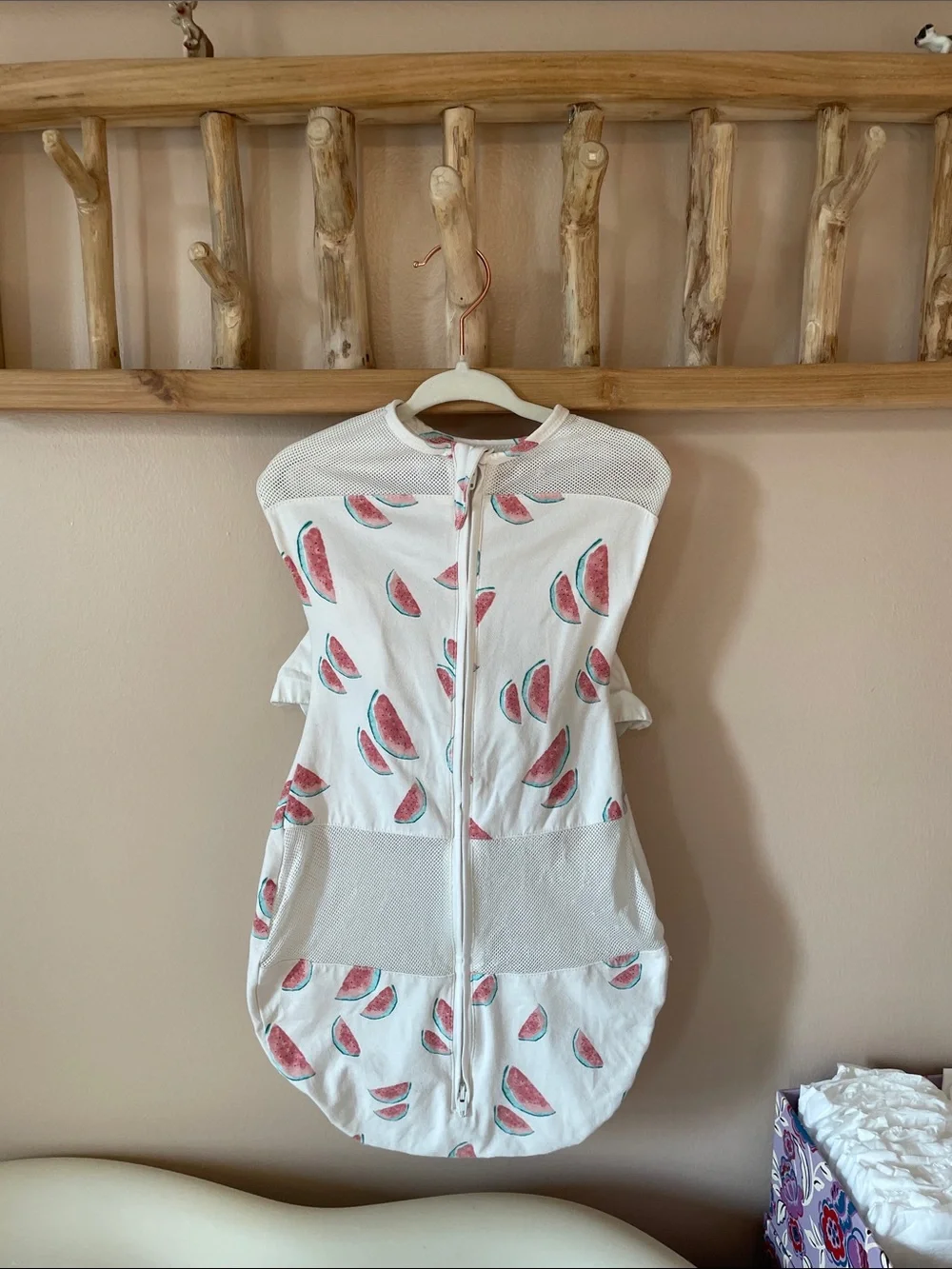 White Kids Sleep Sack with Pink Watermelon Print